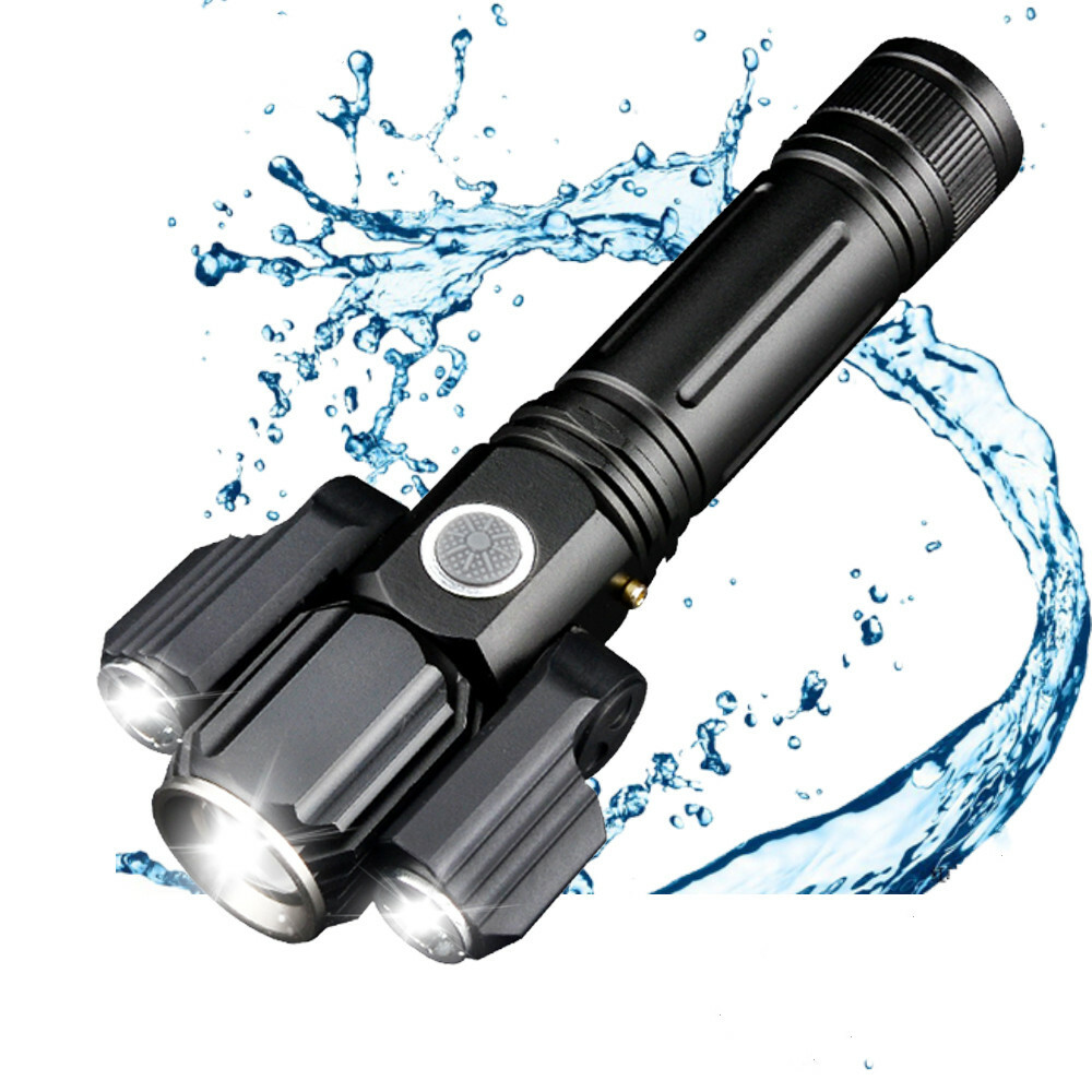 Waterproof Three Head Rotate Telescopic Zoom LED Flashlight Ultra Bright Torch S