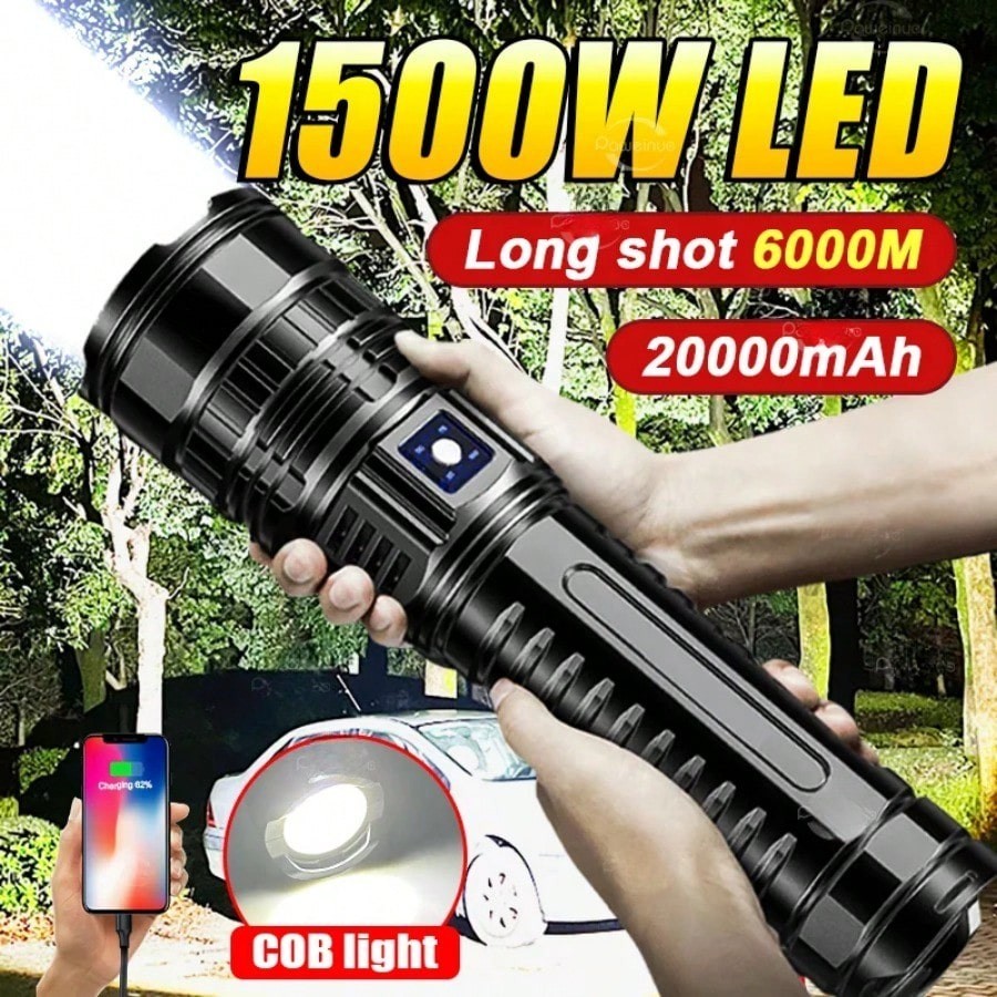 Rechargeable LED Flashlight Type-C 5000mAh IPX4 Long Range Torch