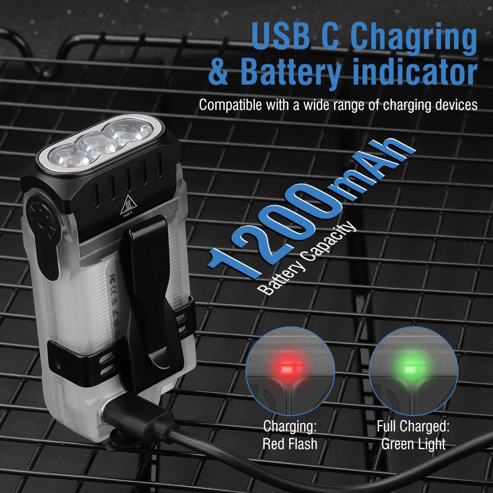 V15 EDC Flashlight 1200LM LED Keychain Work Light Magnet Type-C Pocket Lantern