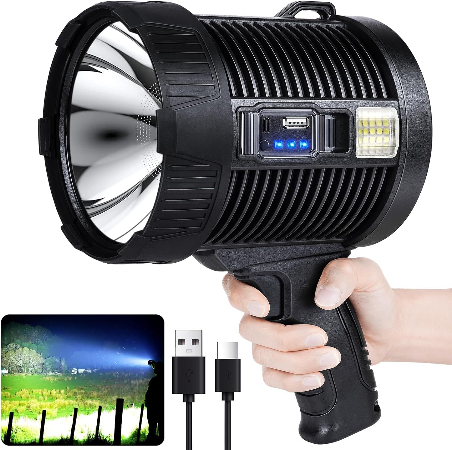 Rechargeable Spotlight Spot Lights Handheld 1000,000 lm Flashlight Lightweight