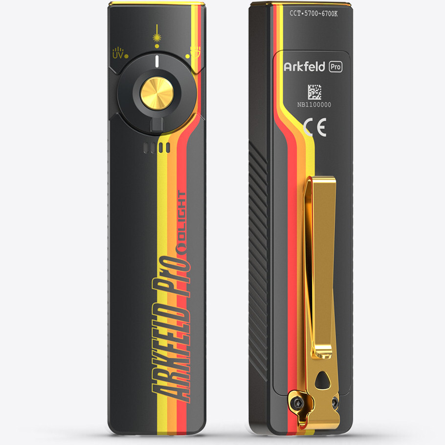 Olight Arkfeld Pro Racing Stripe CW Flat Flashlight w/LED Light/UV/Laser, 1300L