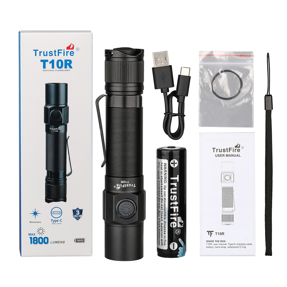 Trustfire New T10R 1800LM Tactical Police Flashlight Type-C Quick Rechargeable