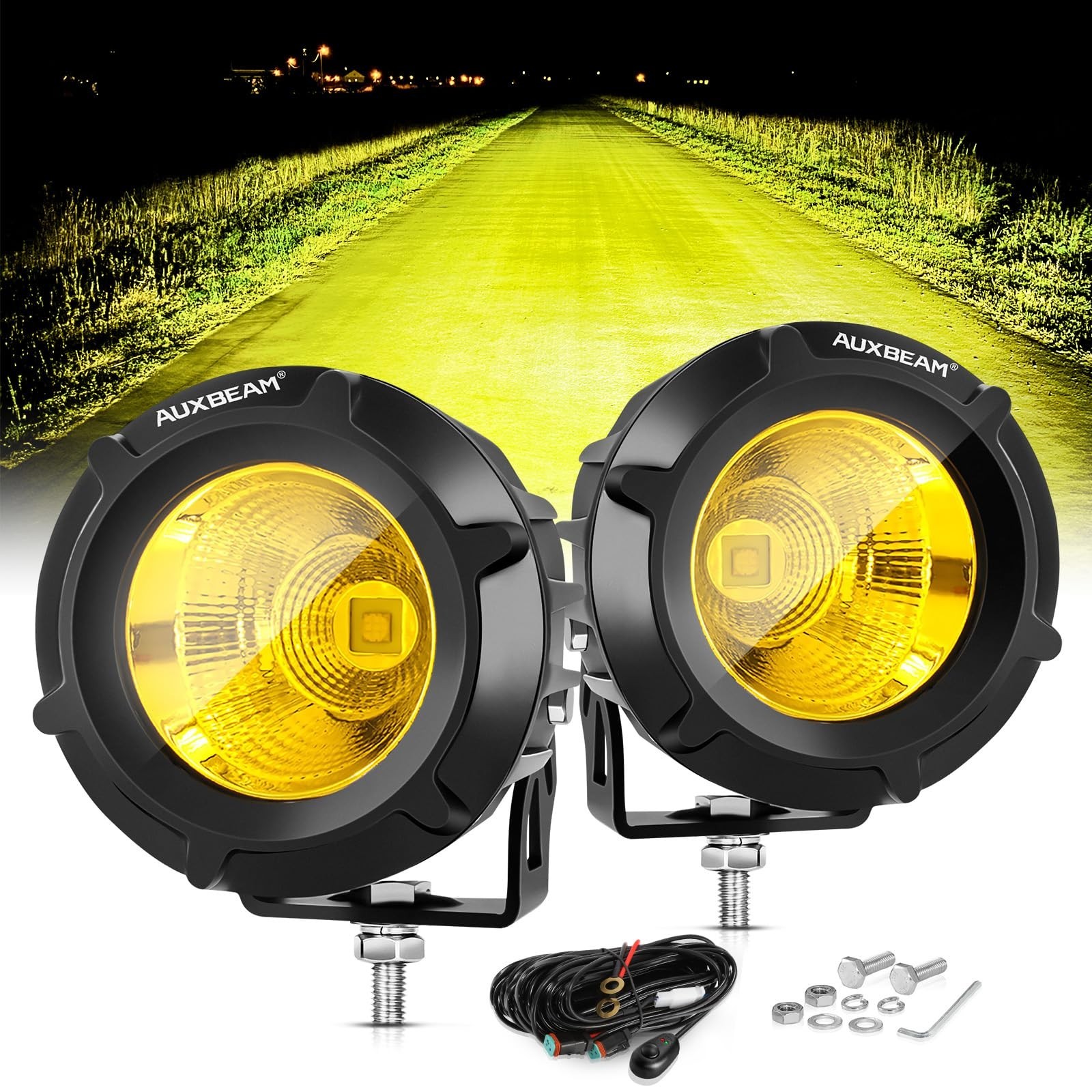 Auxbeam 3.5in 50W Round Led Offroad Light+Auxbeam V-MAX Series 7″ Led Pods Li…