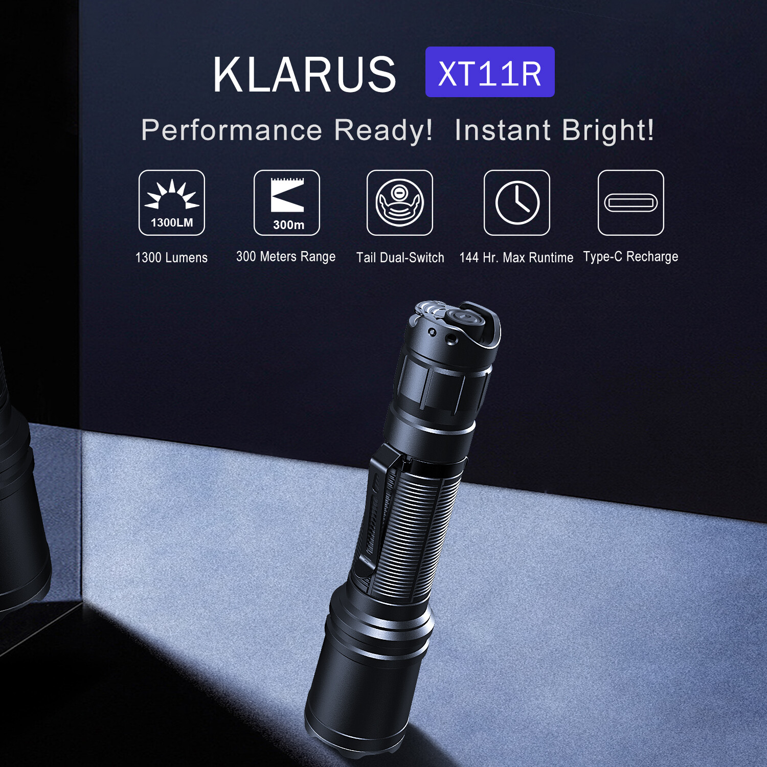 Klarus XT11R 1300 lumens 300 meters SST-40 Rechargeable Tactical Flashlight