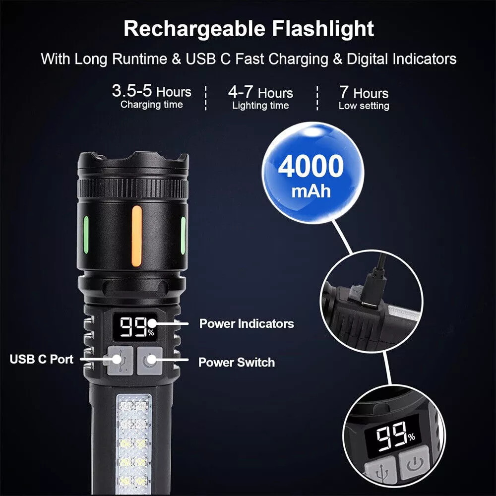 Flashlights LED High Lumens USB Powerful IPX6 Handheld Flashlights Home Camping