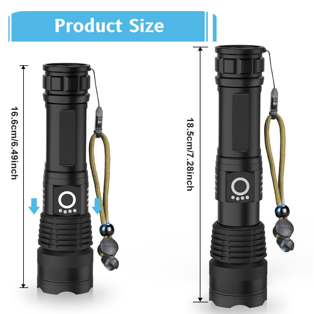 Super Bright Powerful Flashlight XHP50 Rechargeable Zoom Torch