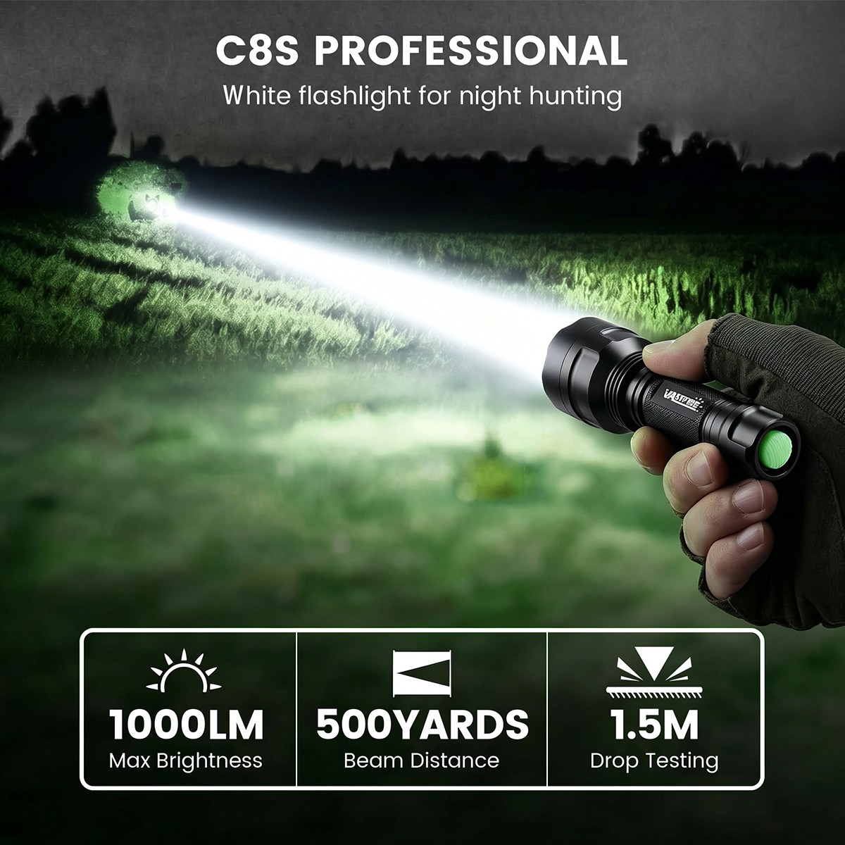 500Yards LED Flashlight Hunting Night Light Torch With Scope Mount 20mm Rail