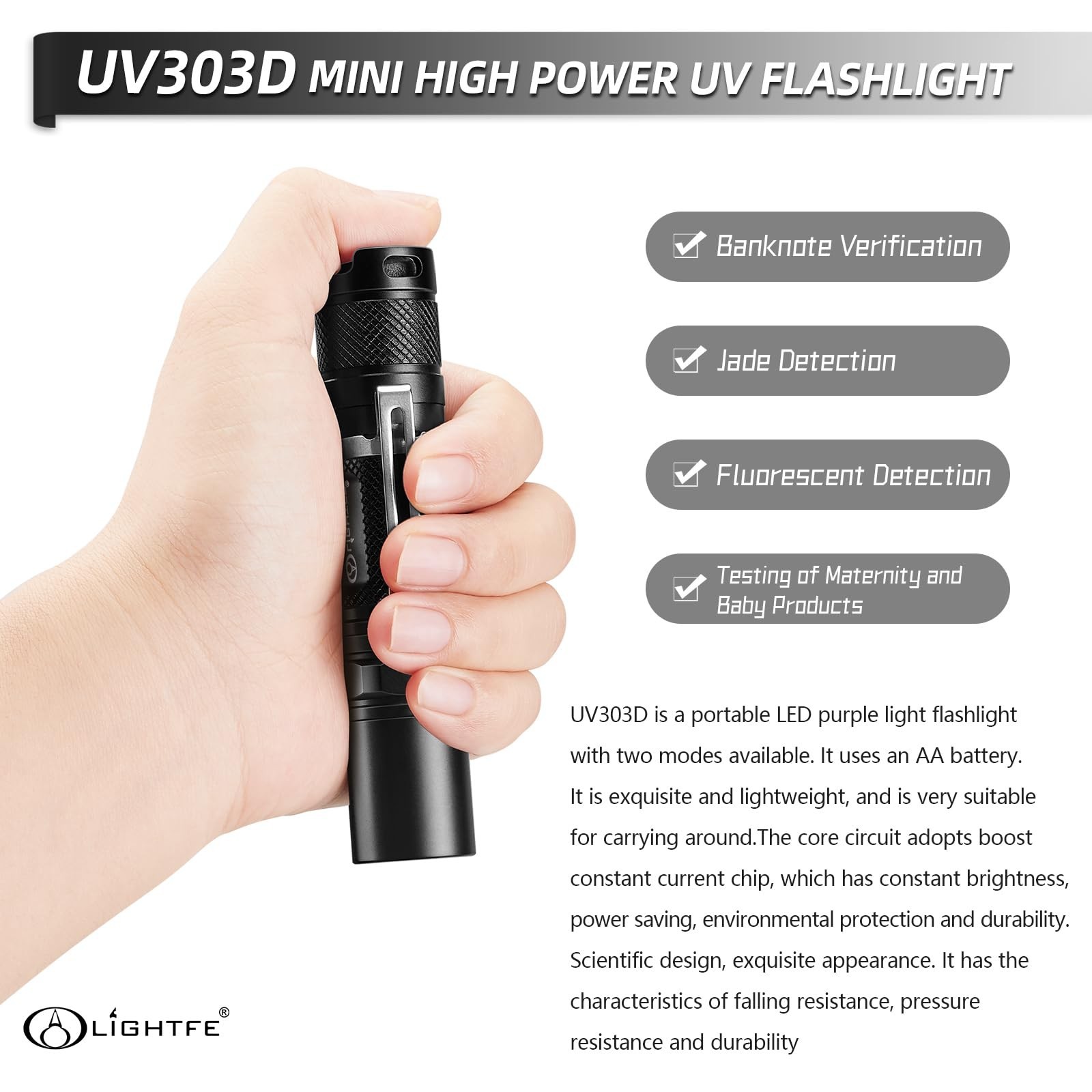 High Power 365nm UV Flashlight – Professional Pocket Black Light, Portable UV Li