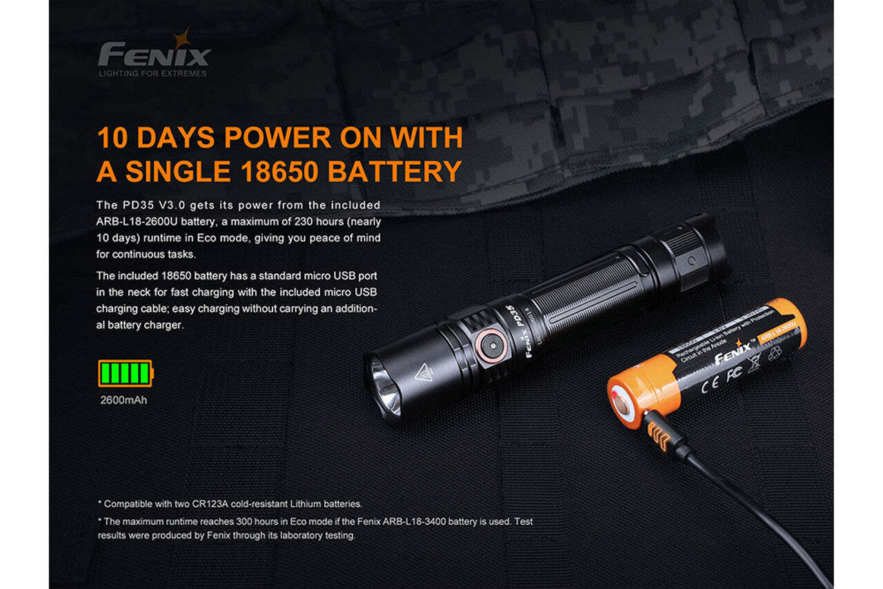 Fenix PD35 V3.0 1700 Lumen EDC USB-C Rechargeable Battery Included