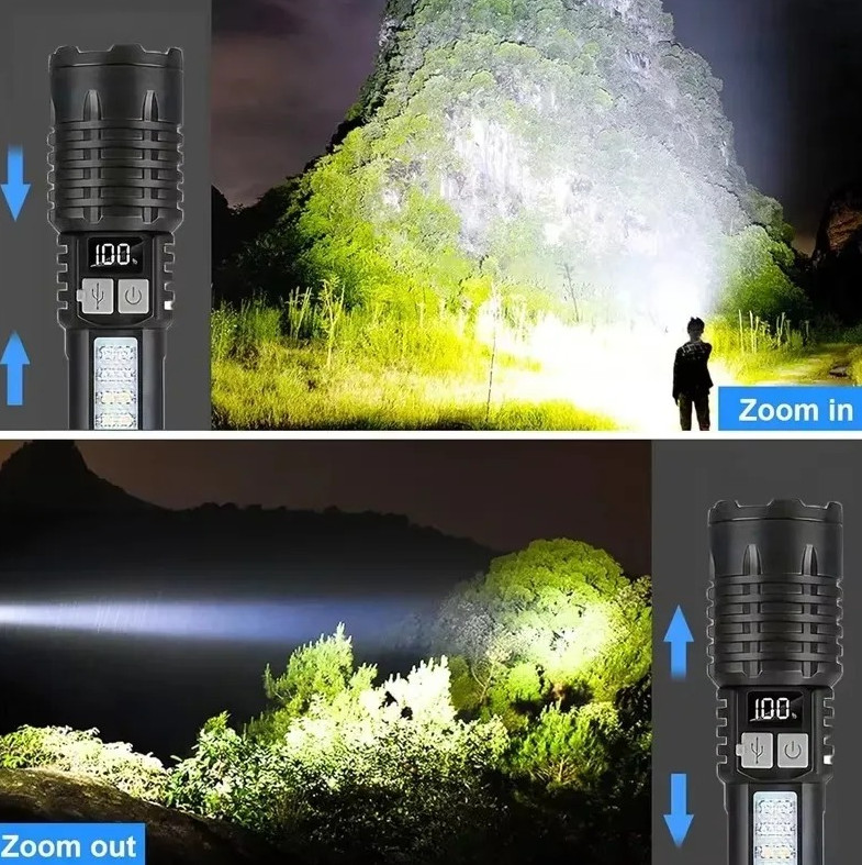 1pc High Power LED Flashlight Rechargeable Type-C Torch with Side Light – NEW