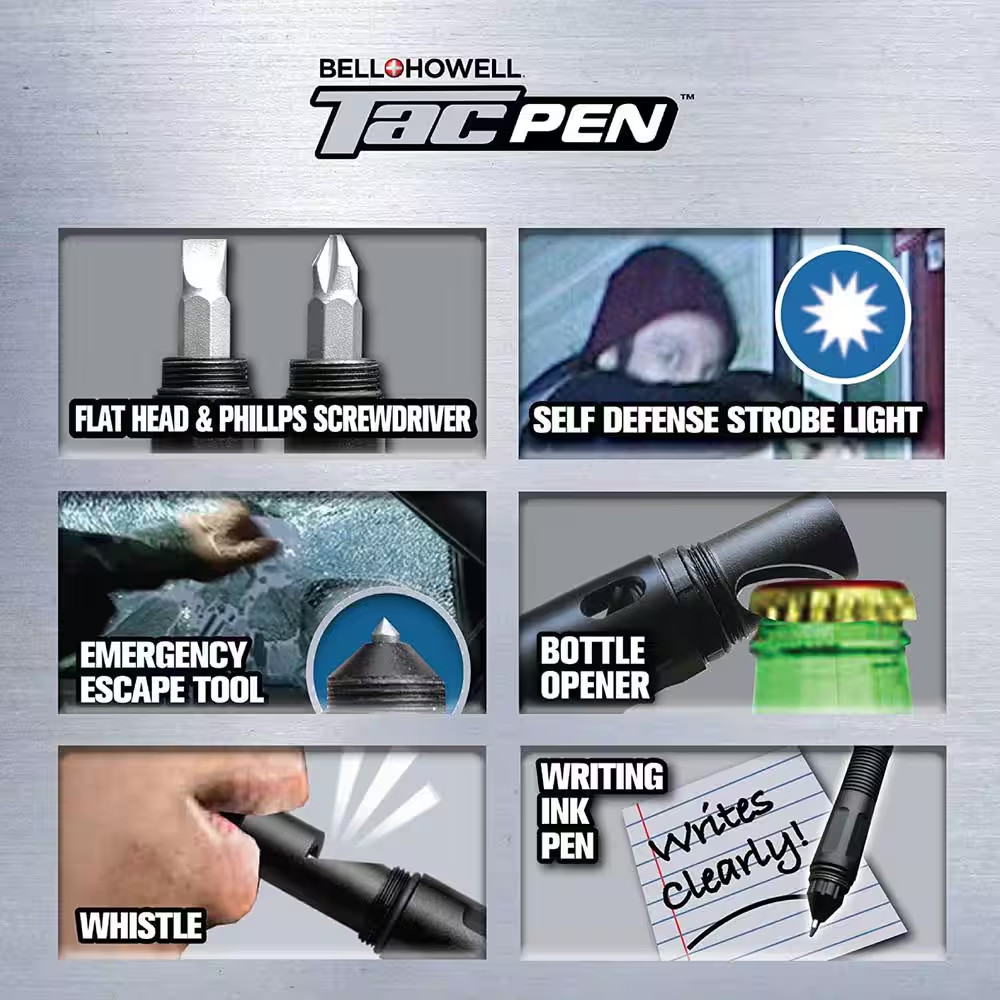 Tac Pen, 9 In. 1 Aluminum 30 Lumens Tactical Pen and Flashlight