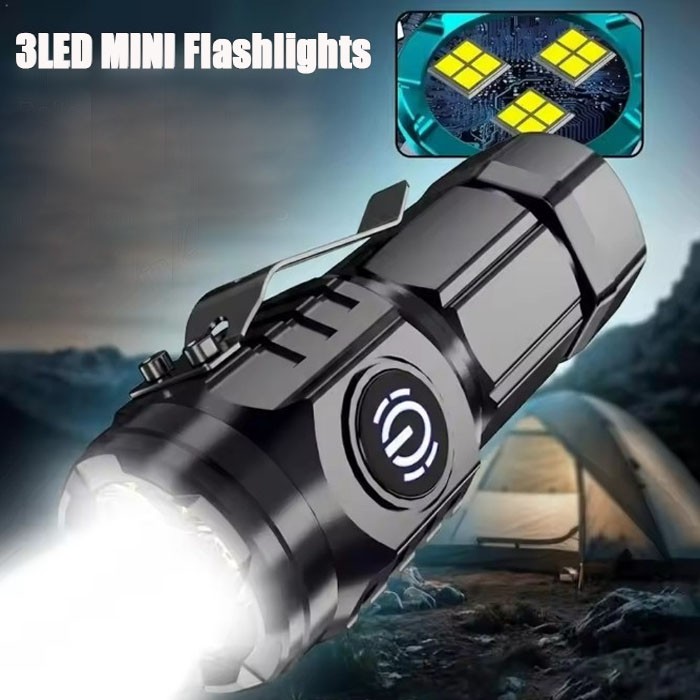 3PCS Three-Eyed Mini Flashlight Flash Super Power Waterproof Outdoor Travel