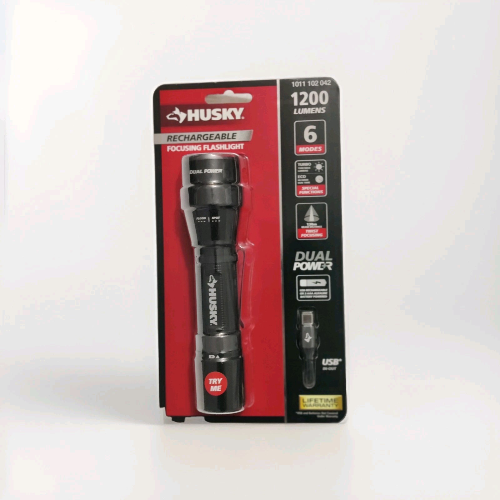 3- Pack Husky 1200 Lumens Dual Power Rechargeable LED Flashlight – USB-C ,,