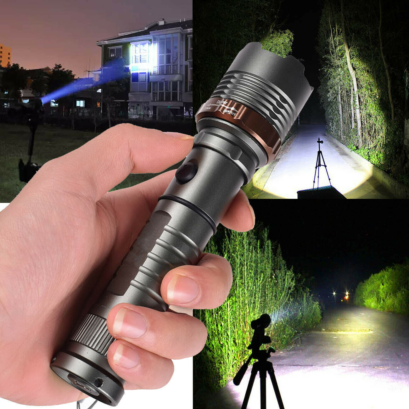 Rechargeable LED Flashlight Tactical Police Super Bright Torch Zoomable