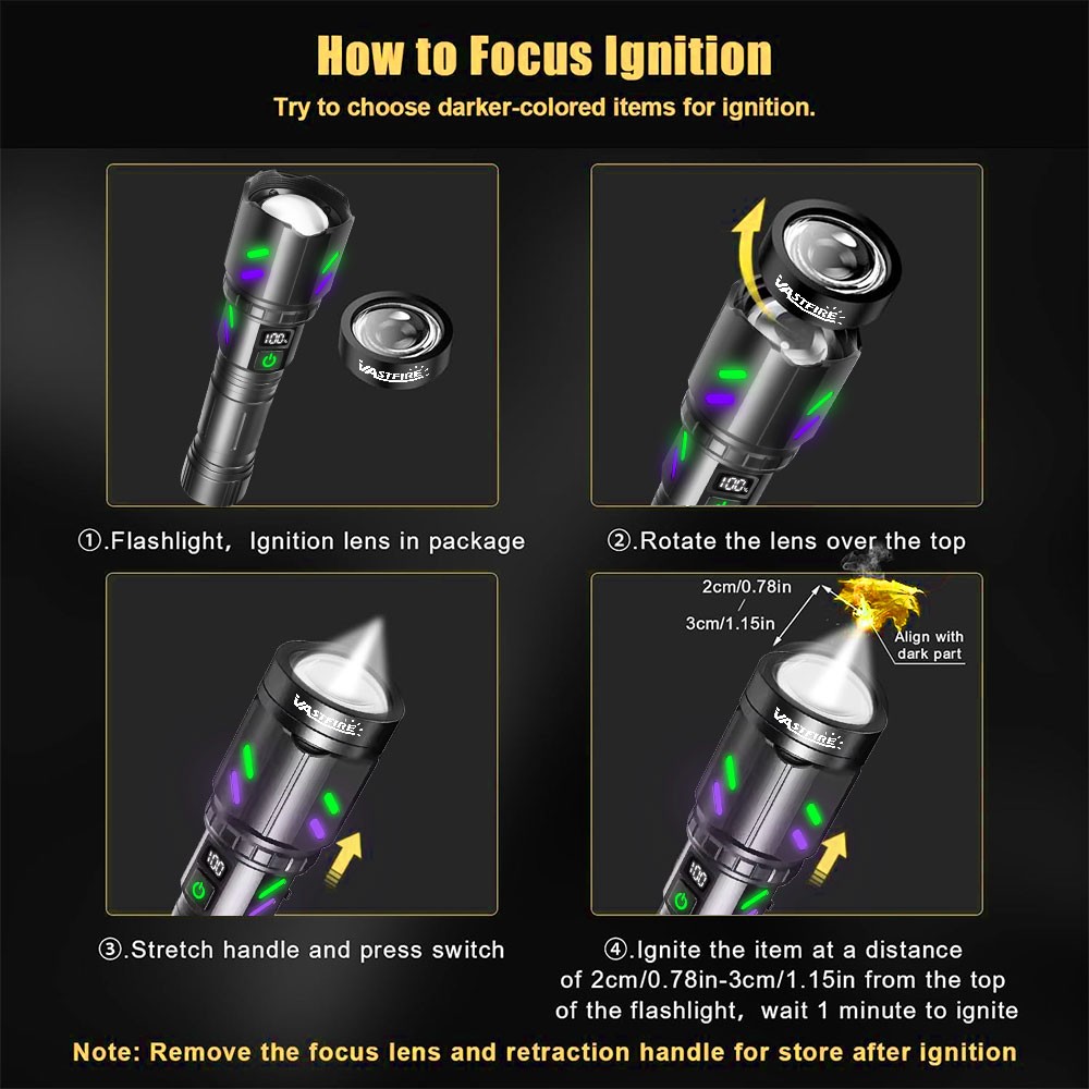 Powerful White Laser LEP Flashlight Torch Zoom USB Rechargeable Burning Light US