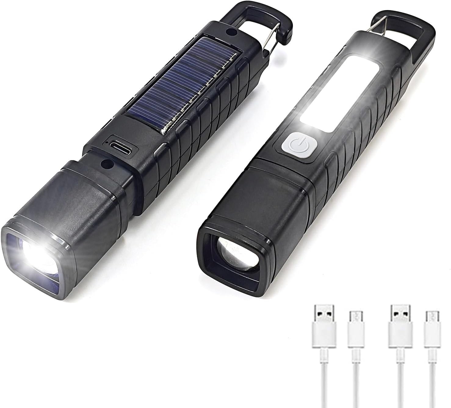 2 Pack Solar Flashlight, Rechargeable Zoomable LED Flashlight, High Lumens Solar