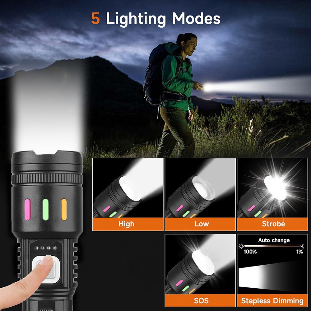 350000000 Lumen Super Bright LED Tactical Flashlight USB Rechargeable Work Light