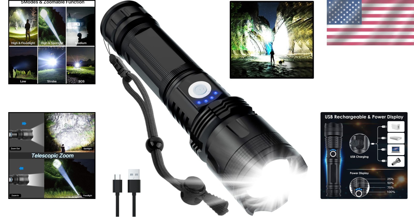 90000 Lumens Rechargeable Tactical Flashlight – Waterproof & Powerful LED Light