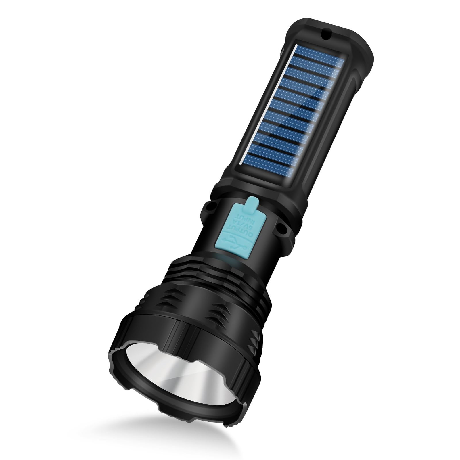 VOETIR Led Solar Flashlight, 1500 Lumens Handheld 1 Pack, Black
