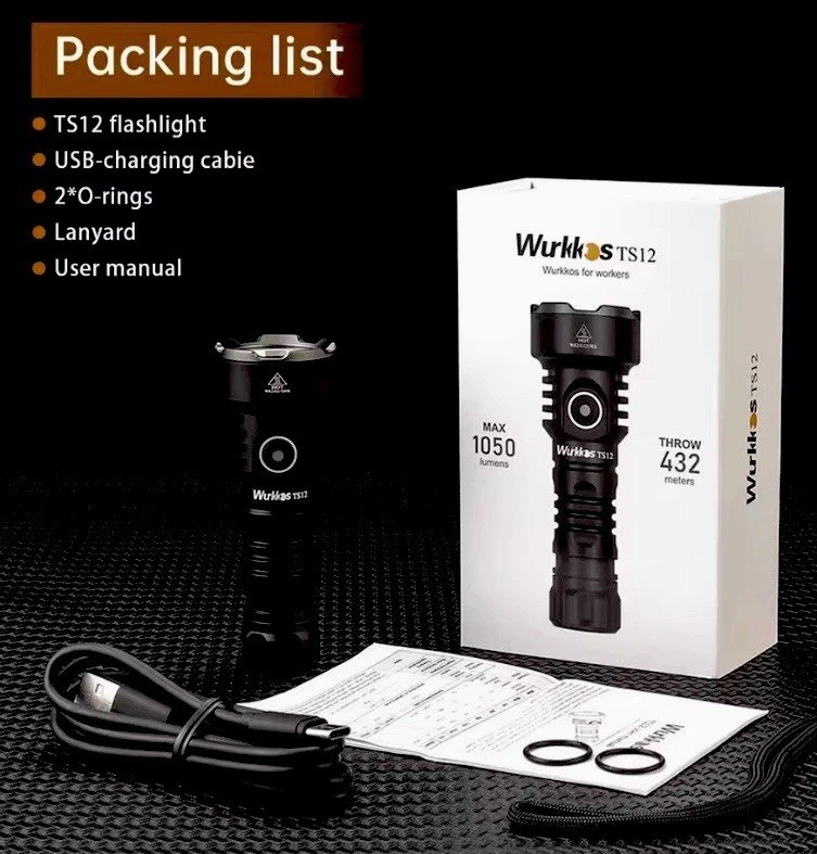 Wurkkos TS12 Mini 14500 Rechargeable EDC Flashlight 1050 lumens. 432m Throw