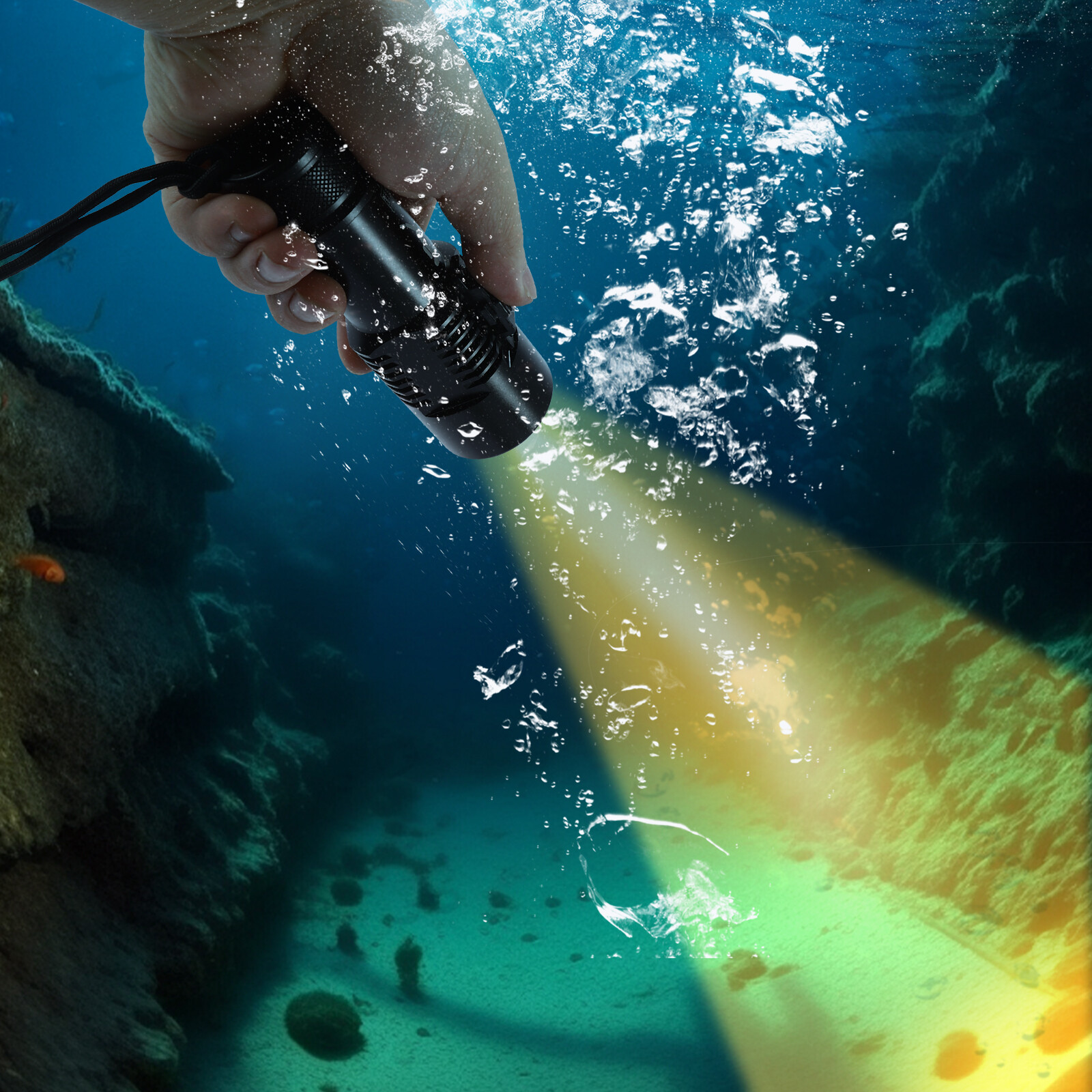 P70 LED Dive Light Waterproof Dual Color Submersible Torch 100m