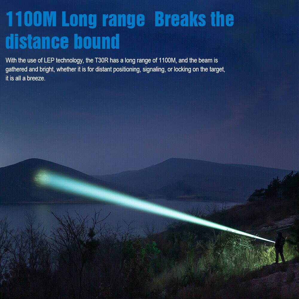 Tactical Trustfire T30R LEP Flashlight 1100m Range Type-C Charging, White La-ser