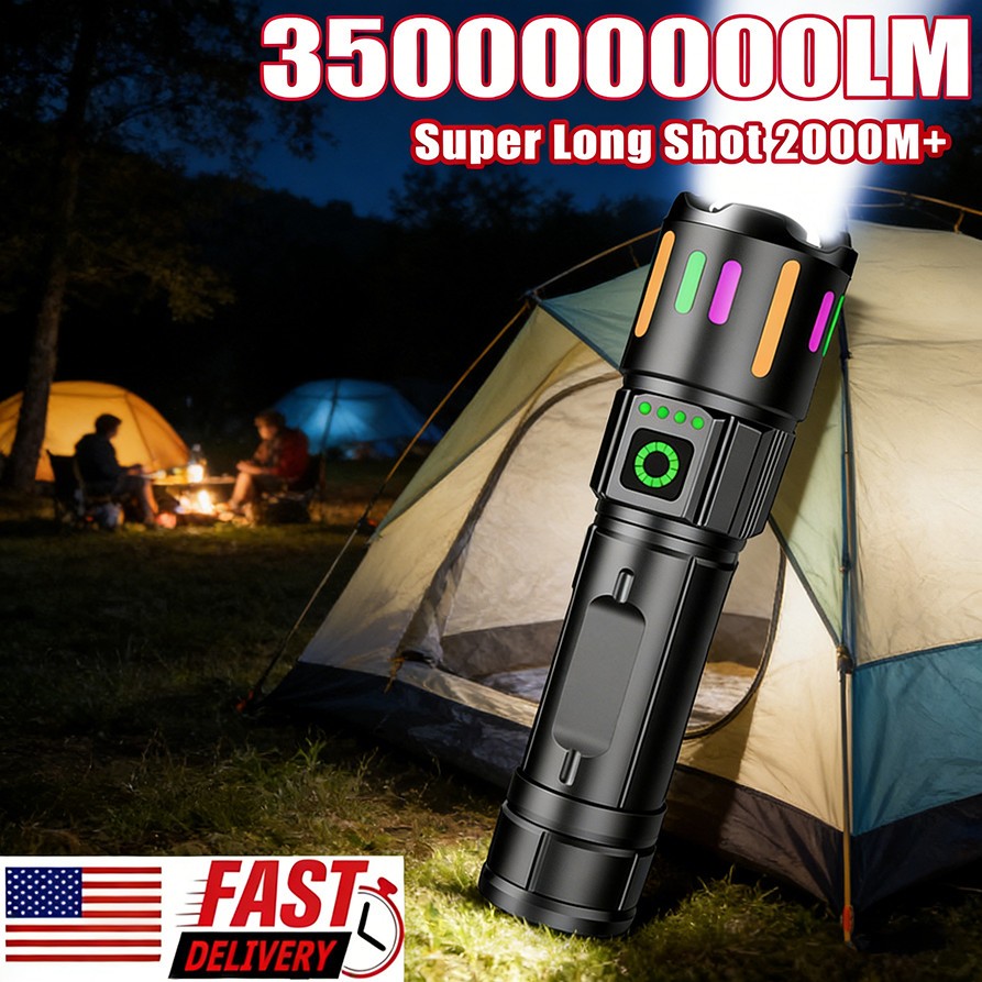 350000000 Lumen Super Bright LED Tactical Flashlight Rechargeable Work Light++=*