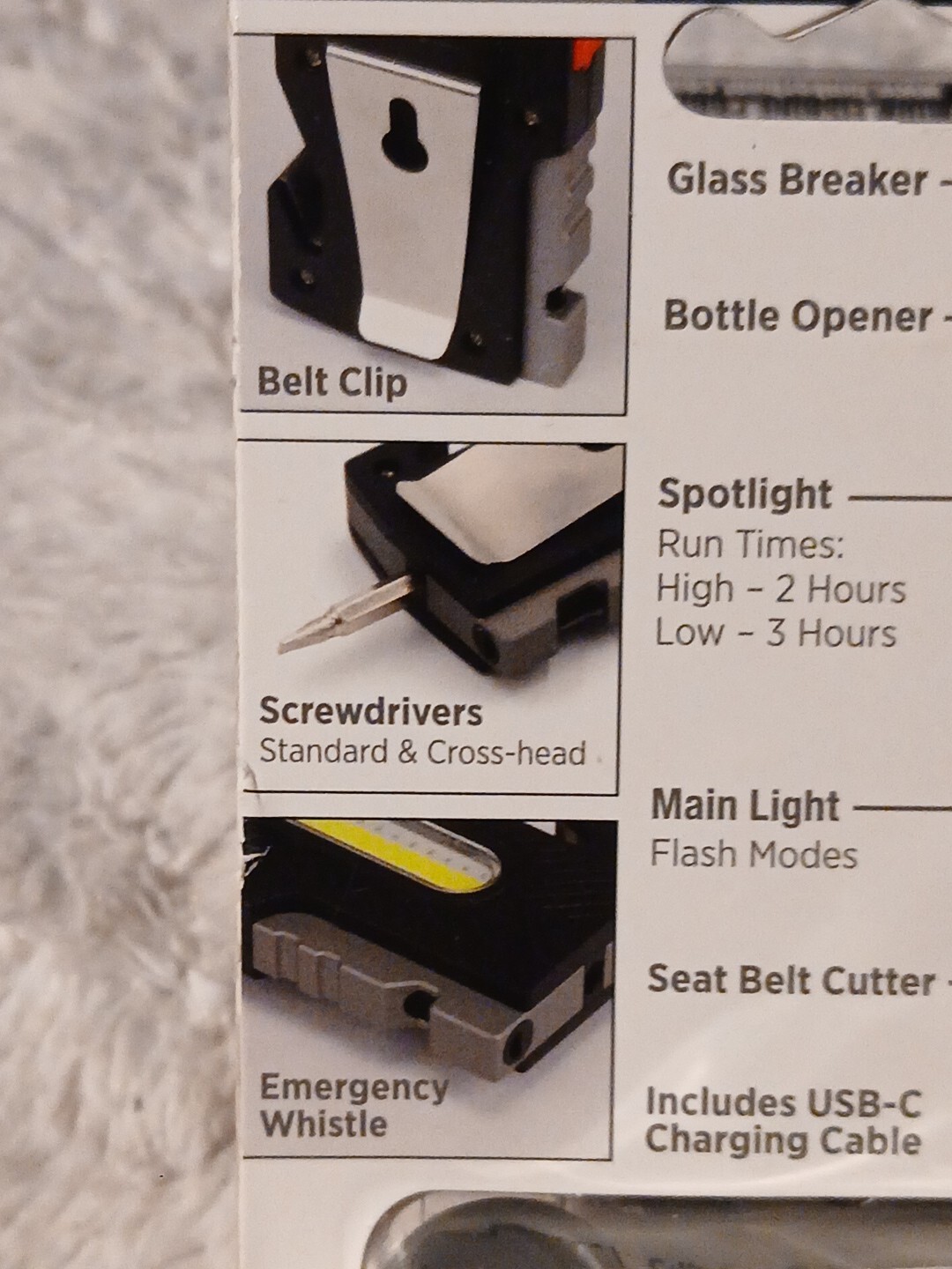 EDC Multifunctional Keychain Flashlight 7-in-1 Led Light Screwdriver Whistle etc