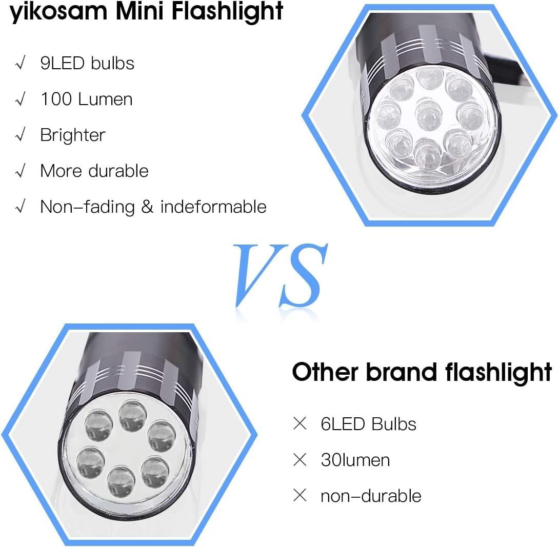 yikosam 5 Pack of Flashlights 9 LED Mini Aluminum Flashlight Bulk 9LED-5 pack