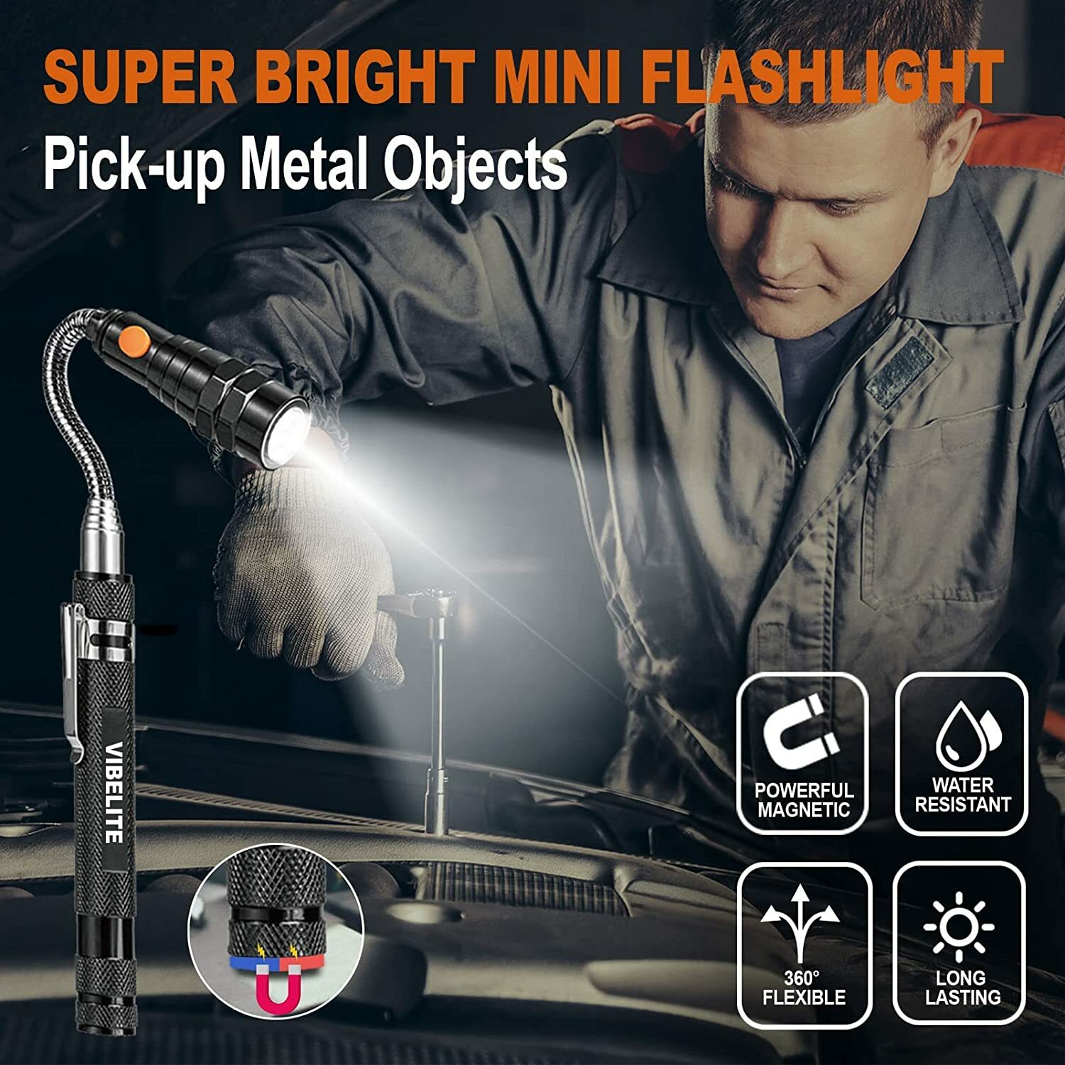 VIBELITE Magnet 3 LED Magnetic Pickup tool Telescoping Flexible Extensible Le…