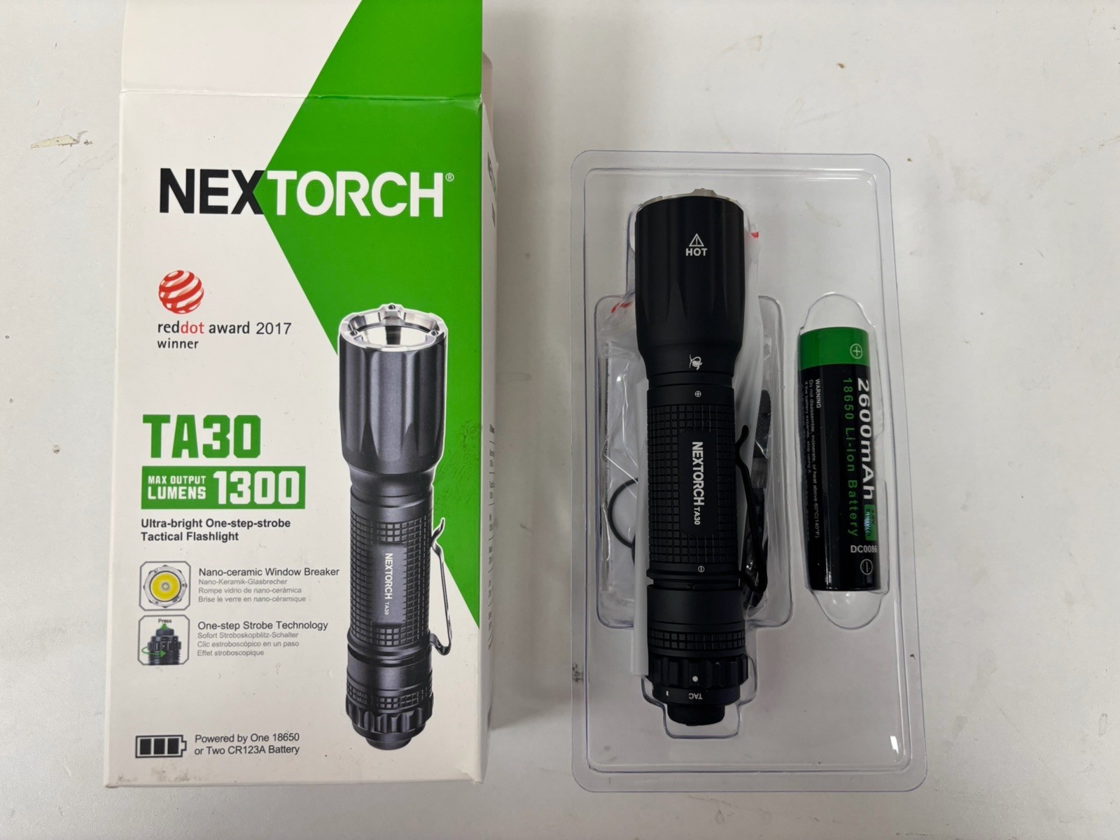 NEXTORCH TA30 1300 Lumens LED Flashlight 18650/CR123A Clip Black