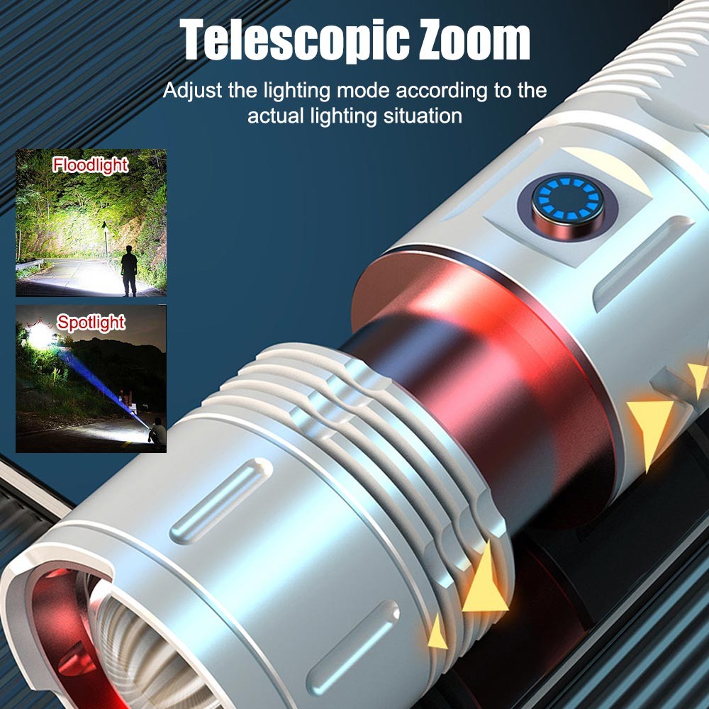 Super Bright White Laser LED Flashlight TYPE-C Charging Torch Zoomable Light US