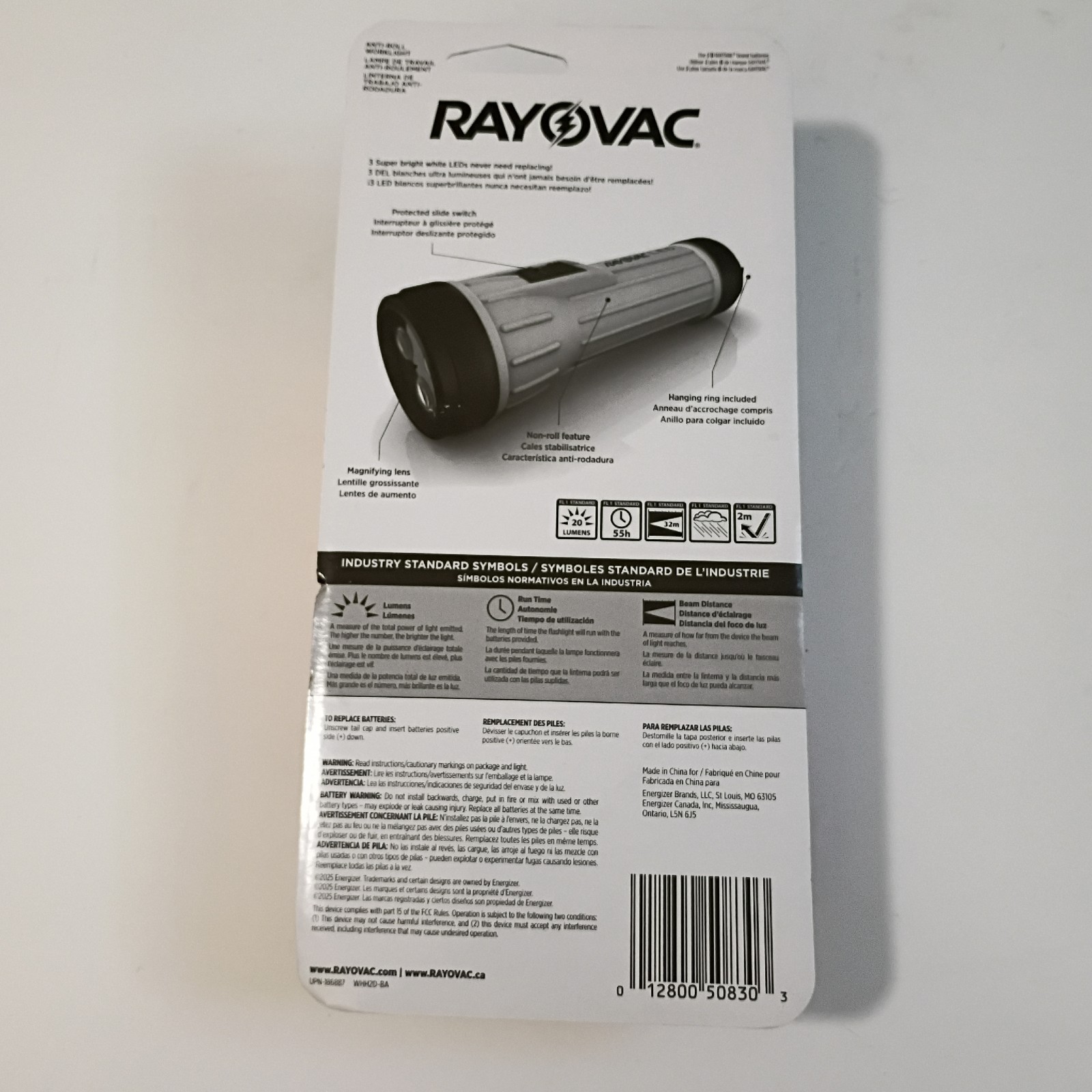 RayOVac WHH2D-BA Workhorse 2D 3 LED Impact Resistant Hanging Ring Flashlight New