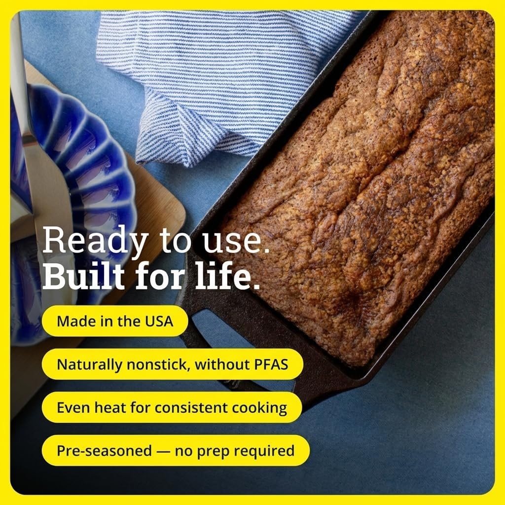 Lodge Seasoned Cast Iron Loaf Pan – Pre-Seasoned 8.5×4.5 Inch, Black