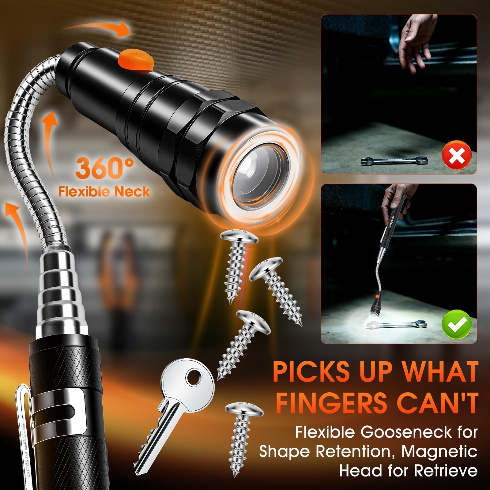 LED Magnetic Pickup Tools Telescoping Flashlights with Extendable Magnet Stick