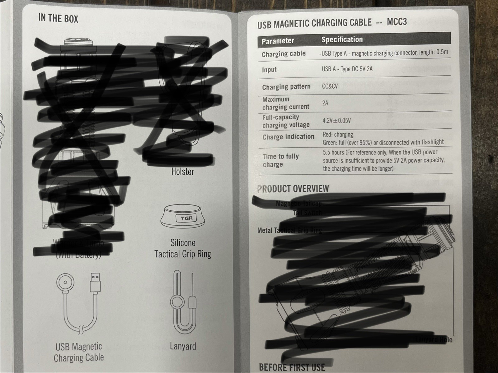 Olight Warrior ACCESSORIES MCC 1A/1.5A/2A Battery Charger, Tactical Grip Ring ++