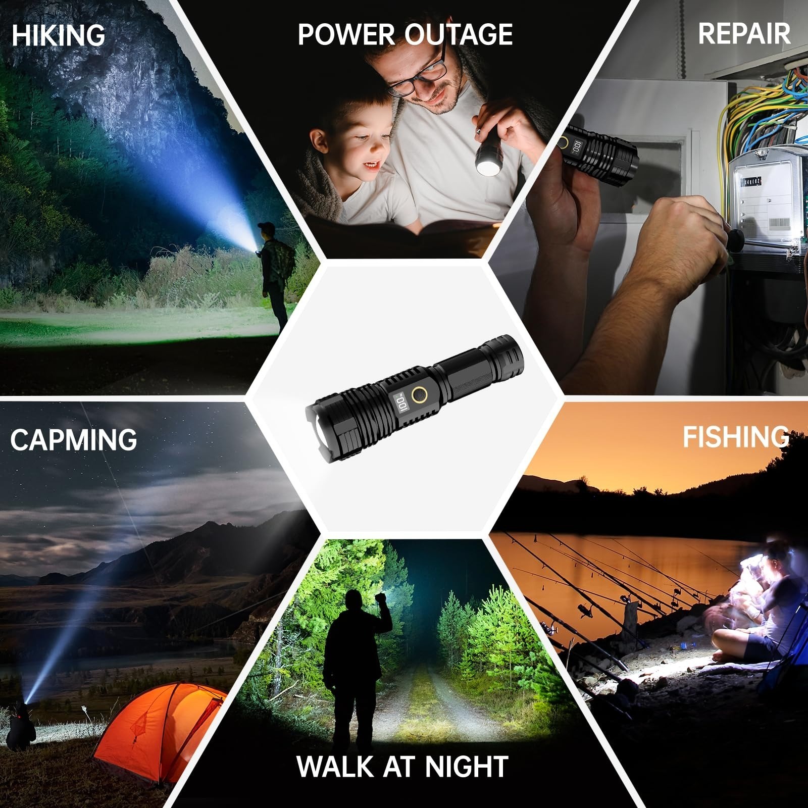High Lumens Rechargeable Flashlight 100000LM LED Tactical Waterproof