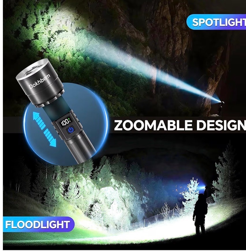 Tactical LED Flashlight 90000 High Lumens LCD Digital Display Waterproof Recharg