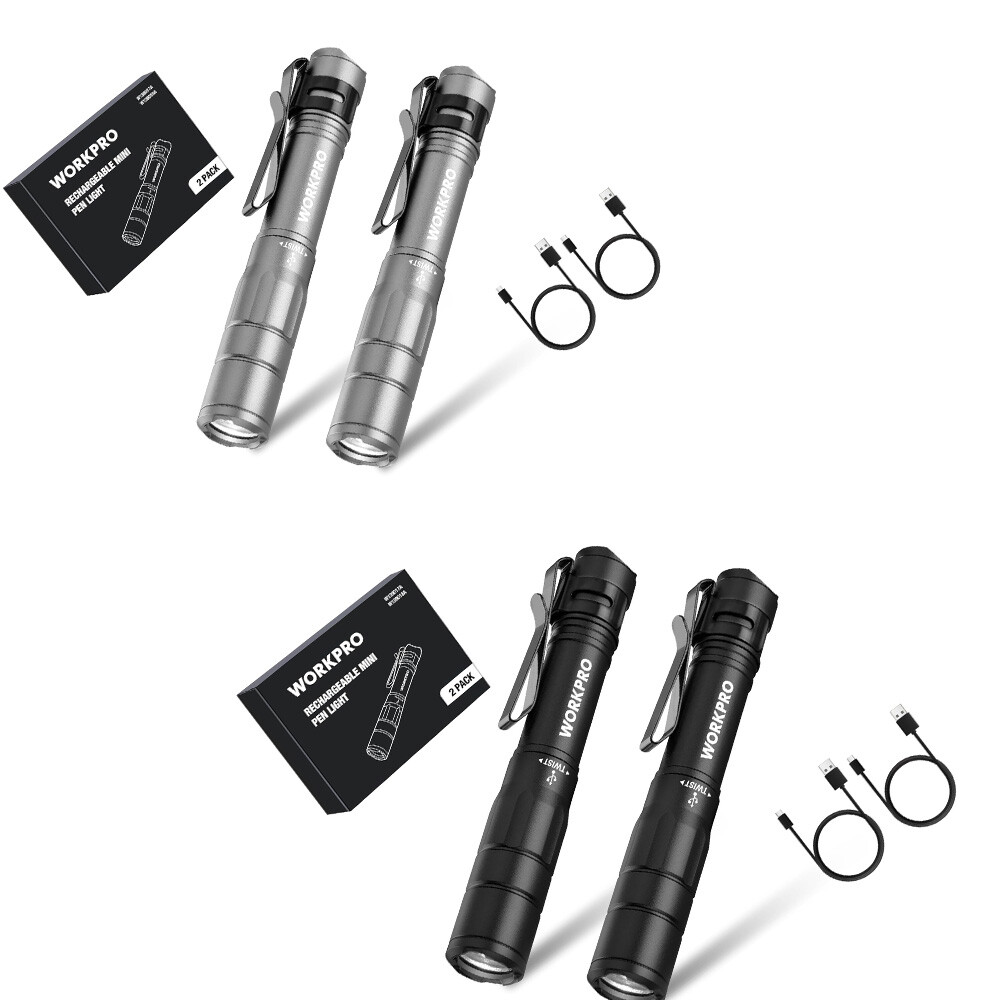 WORKPRO 2PCS Rechargeable Pen Light Mini Flashlight Ultra-Compact EDC Flashlight