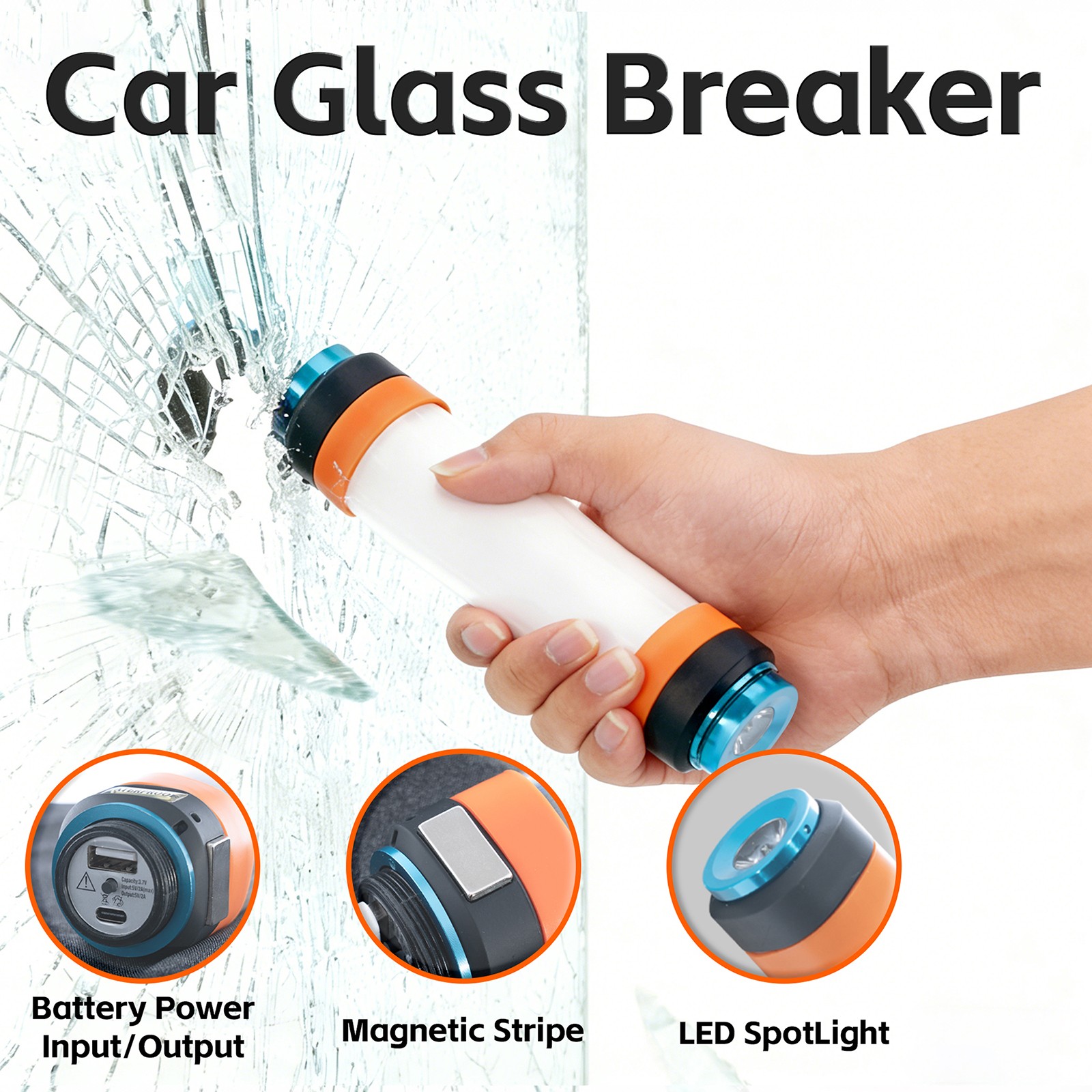 2x Camping LED Flashlight Rechargeable Magnetic Flashlights Window Breaker/ SOS