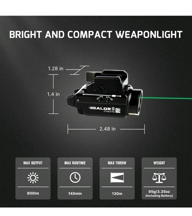 OLIGHT Baldr S Green & White Beam 800 Lumens Magnetic Tactical Flashlight Black
