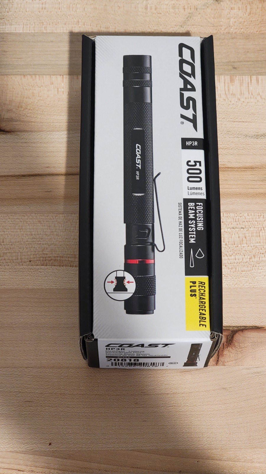 COAST HP3R 500 Lumen Rechargeable LED Penlight Twist Focus 3 Modes Black NOB