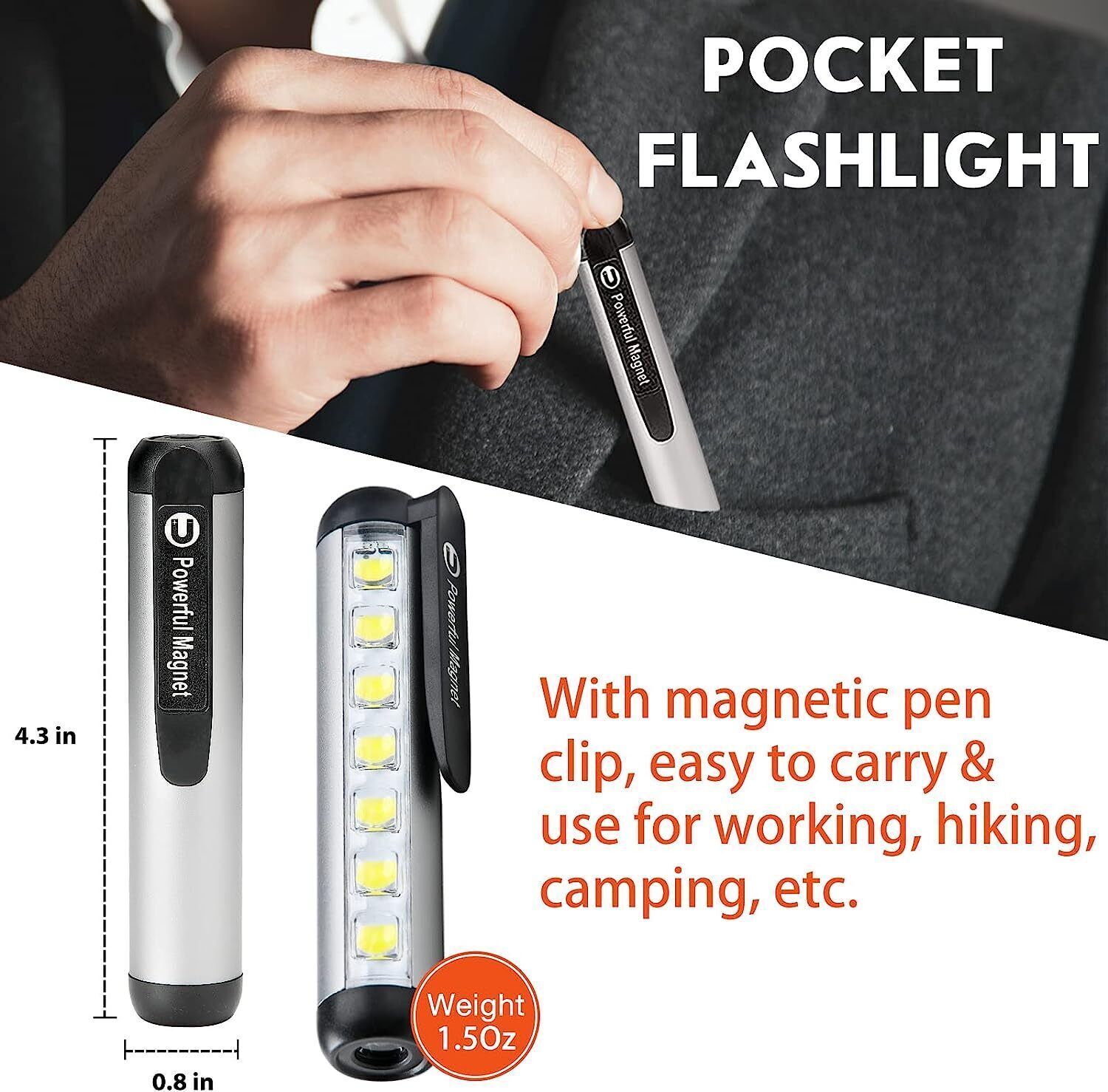 2 Pack CPE COB LED Flashlight Work Light Magnetic Super Bright Torch Penlight