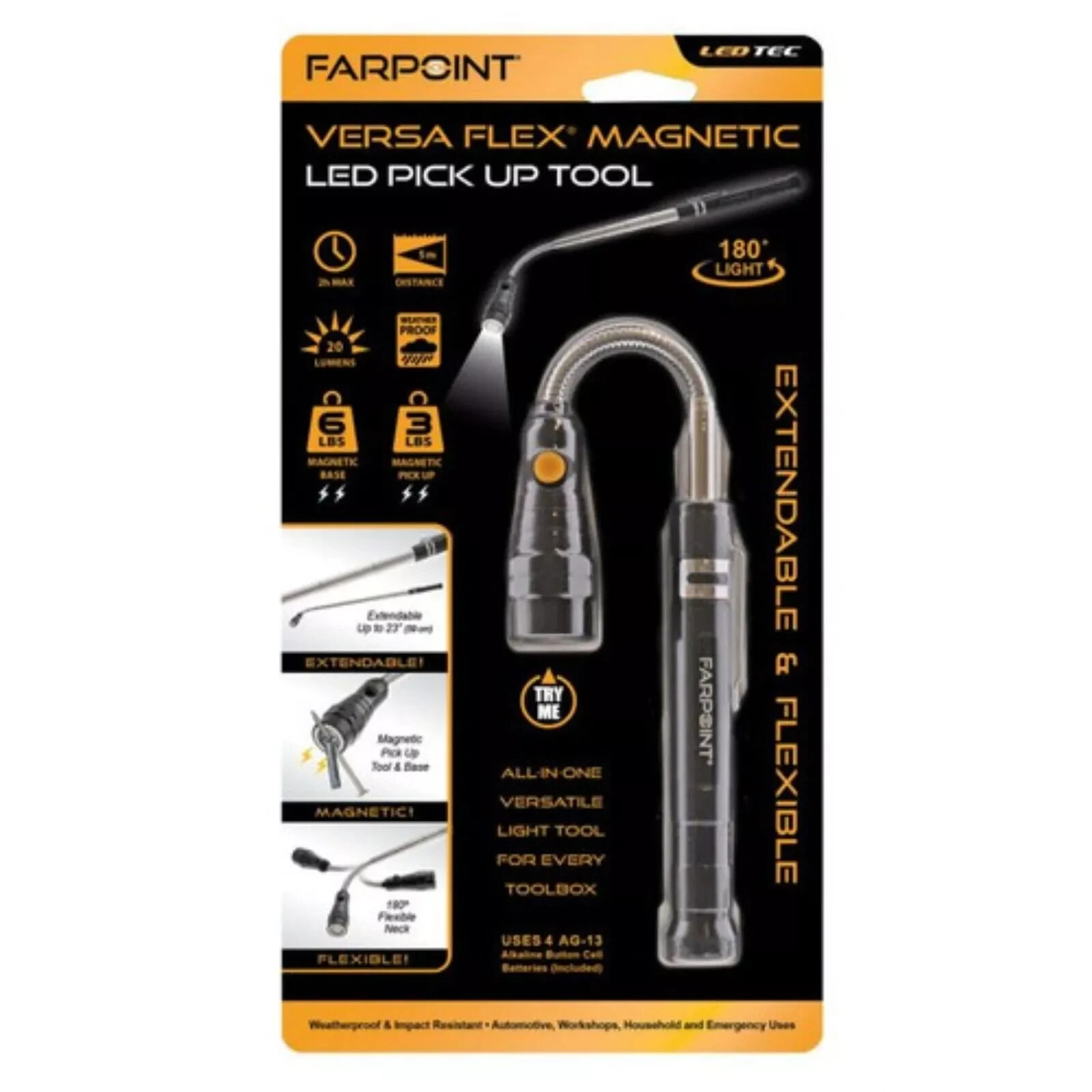 NEW – Farpoint, 3 LED’s Versa Flex Magnetic Pick Up Tool with 180º Flex Light