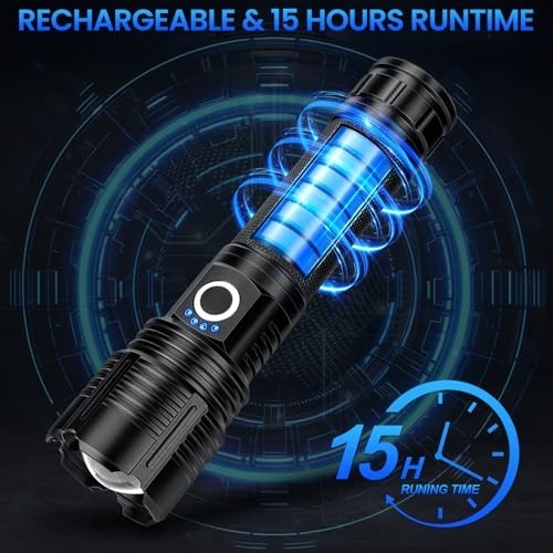 Rechargeable Flashlight 99000 Lumen 15 Hour Battery Life 5 Modes IPX7