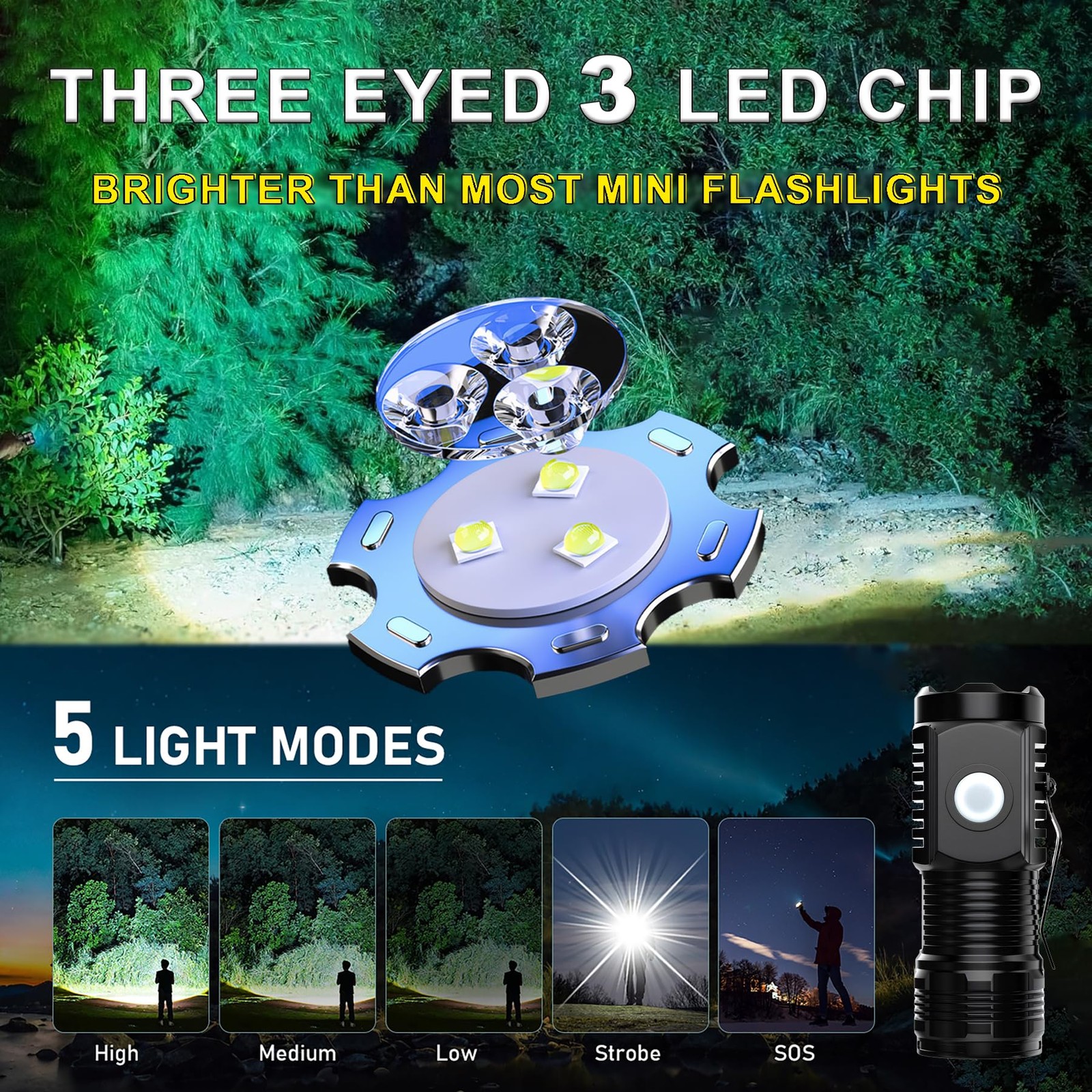 Rechargeable Flashlights 4 Pack, Mini Flashlight High Lumens 3 LED Emergency …