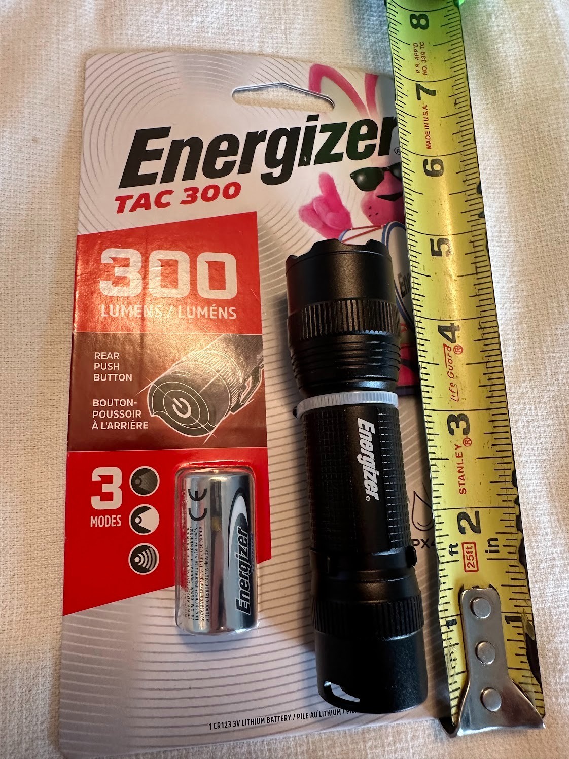 Energizer TAC 300 LED Tactical Metal Flashlight IPX4 Rated Body 300 Lumens