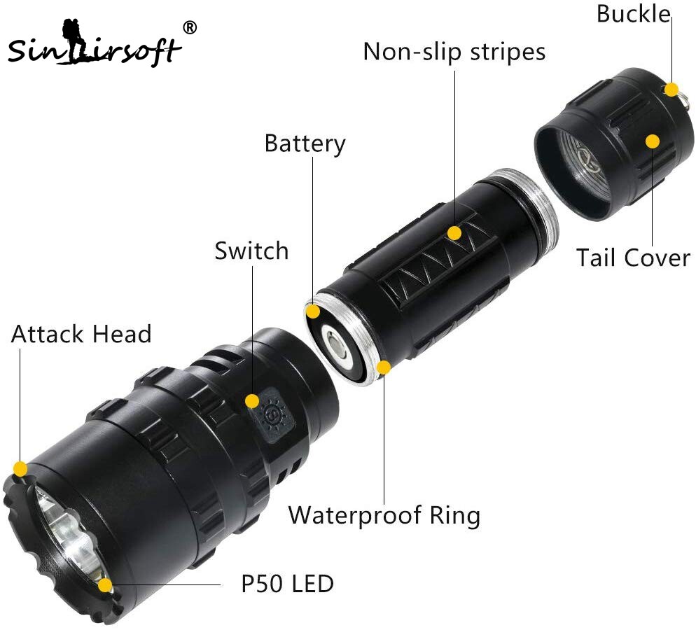 Mini Tactical Flashlight LED Torch USB Rechargeable Picatinny Rail Mounted