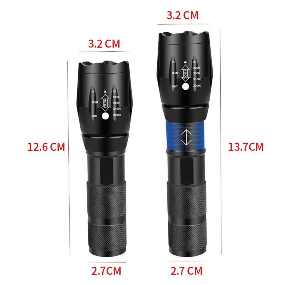 YZYOE Red Flashlight Rechargeable，Green Light Red, Green, Blue
