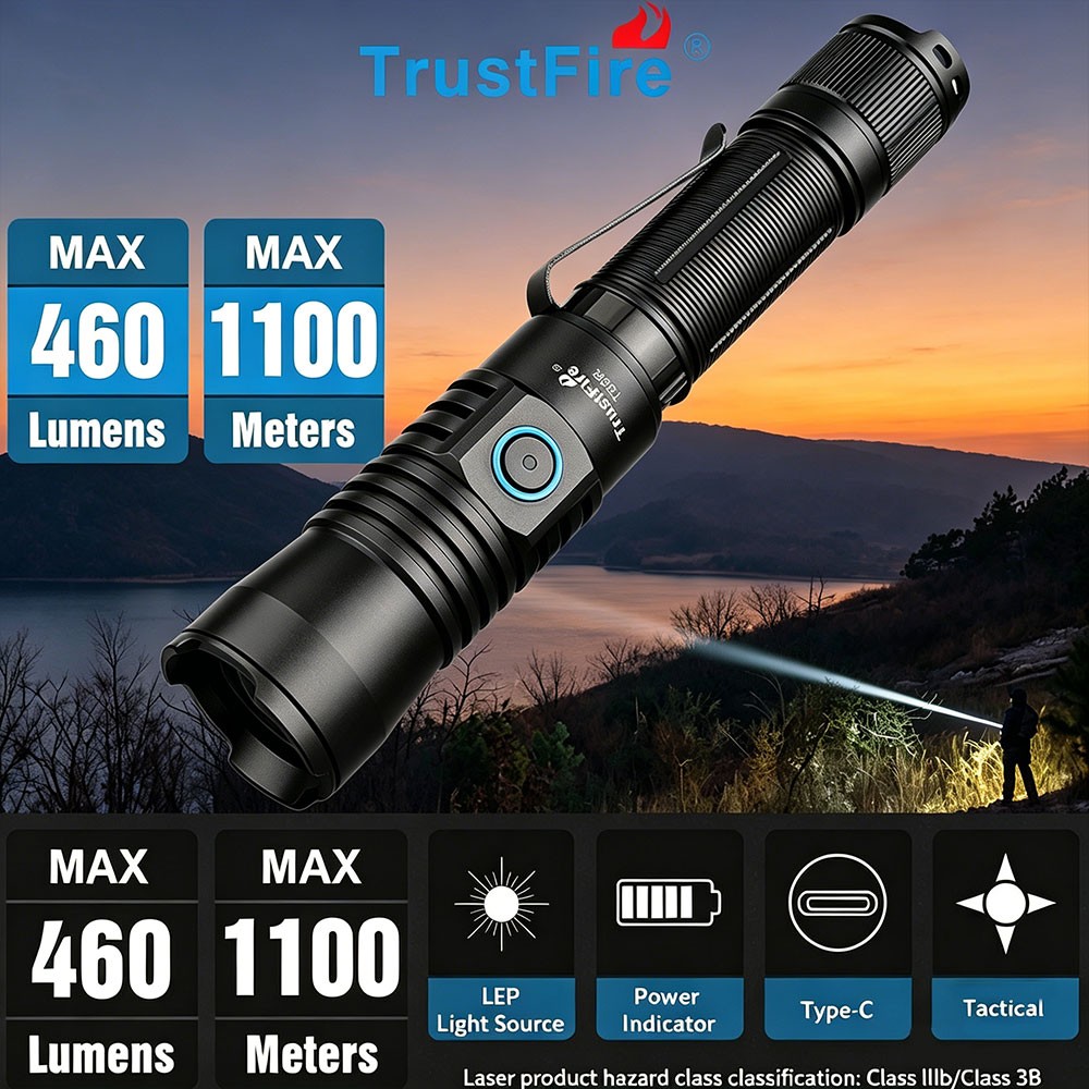 TrustFire T30R Tactical 1100Meter White Light LEP Flashlight LEP Torch 460LM US